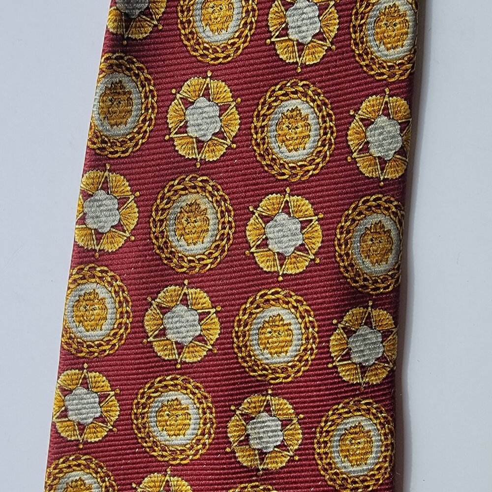 CHANEL Men's Vintage Tie 100% Silk Made in Italy burgundy, gold & cameillas - Picture 4 of 5